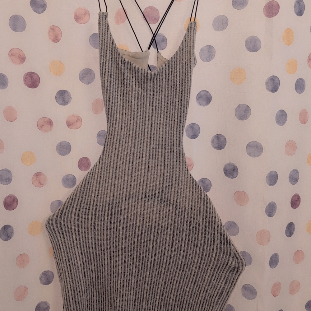 Striped Gray Sleeveless Dress